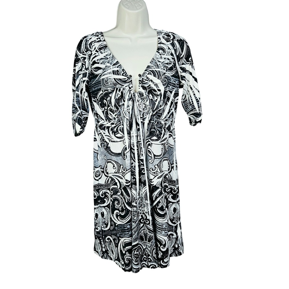 Apt. 9 Black White Baroque Scroll Print Shift Dress S Whimsigoth Goth Chic Y2K